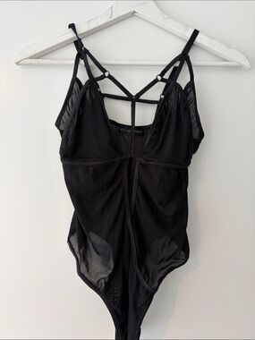 Hollywood Boutique Rave Black Strappy Mesh Bodysuit - Size Medium